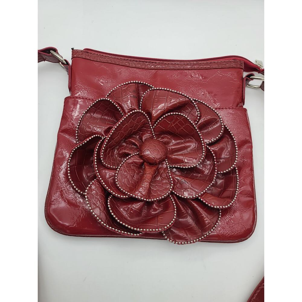 3D Rose Design Patent Leather Red Croc Print Crossbody Purse Bag Designer Style